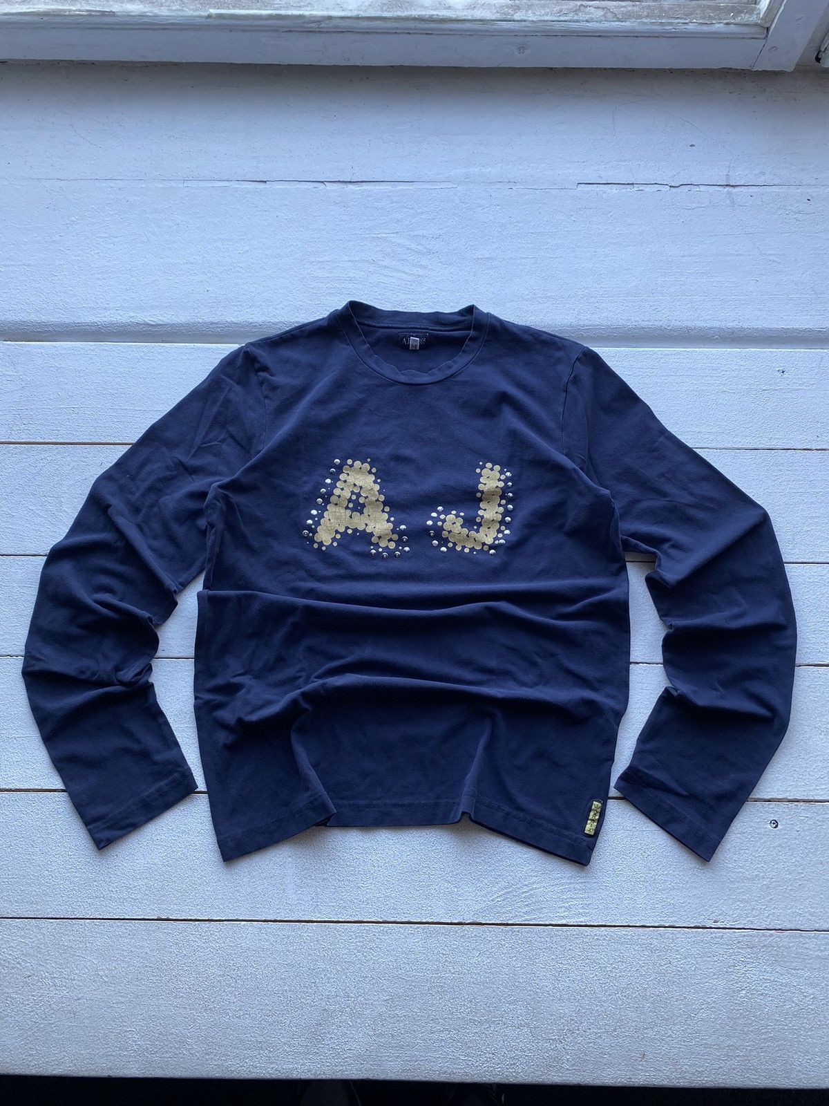 VNTG Armani Jeans Giorgio Blue Womens Long Sleeve Tee Logo
