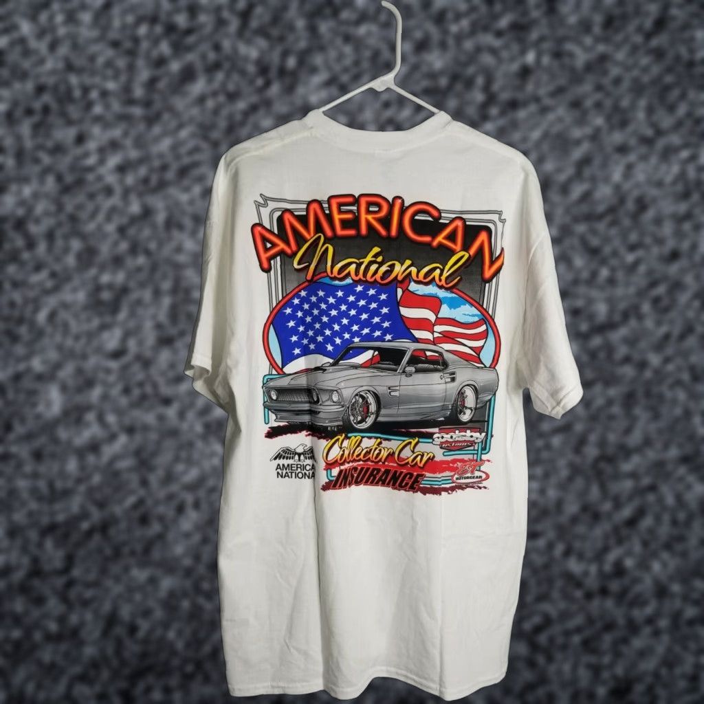 Gildan VINTAGE Mens XL American National Collector Car Insurance T Shirt Double Sided Flag Size US XL / EU 56 / 4 - 1 Thumbnail
