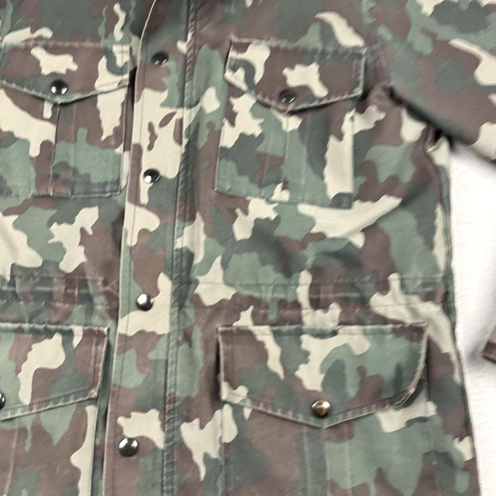 VINTAGE Military Jacket Mens Camouflage Garrison Dress Land PGL Polyester 38 Regular Green Camouflage Coat with Pockets Full Zip Lined Army Style Mens