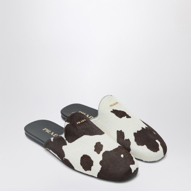 Prada Prada White/Dark Brown Mules With Animal Print Size US 6 / IT 36 - 1 Thumbnail