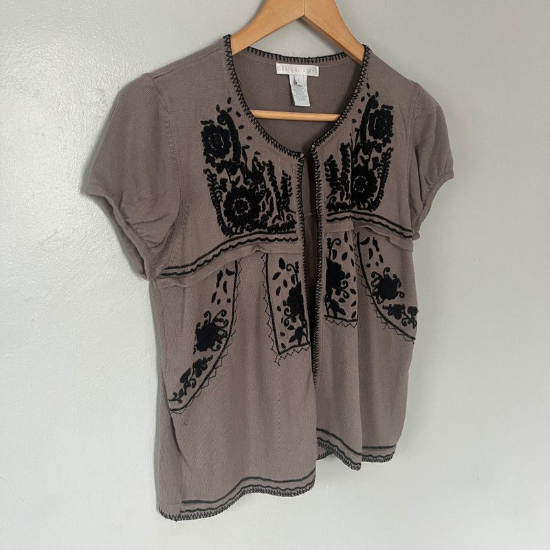 Designer Design History Women's Short-Sleeve Cardigan Taupe Large Size XL / US 12-14 / IT 48-50 - 3 Thumbnail