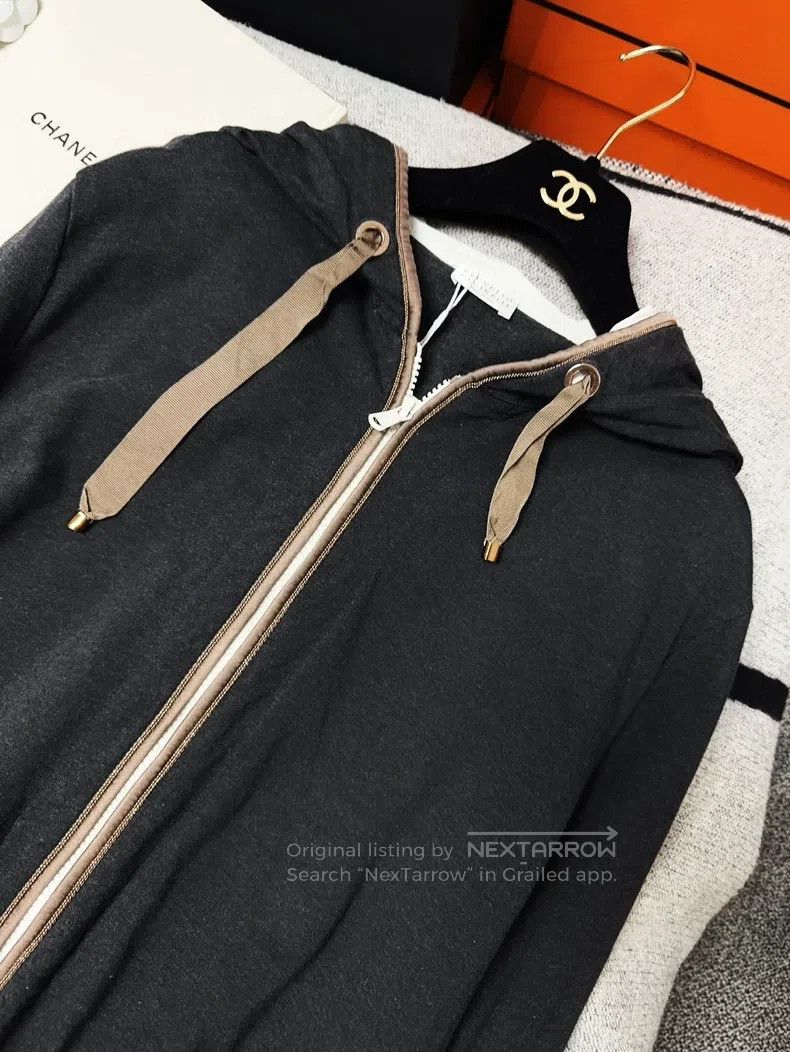 Brunello Cucinelli Brunello Cucinelli Charcoal Gray and Khaki Edged Hooded Zi Size XS / US 0-2 / IT 36-38 - 4 Thumbnail