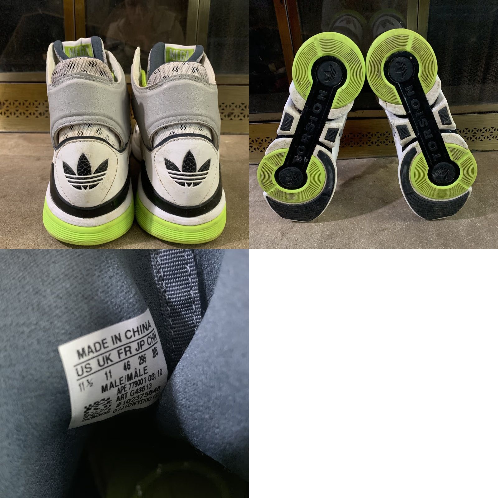 Adidas VINTAGE Adidas Mega Torsion XTH High Top Basketball Sneakers Mens Size 11.5 Volt Gray Size US L / EU 52-54 / 3 - 8 Thumbnail
