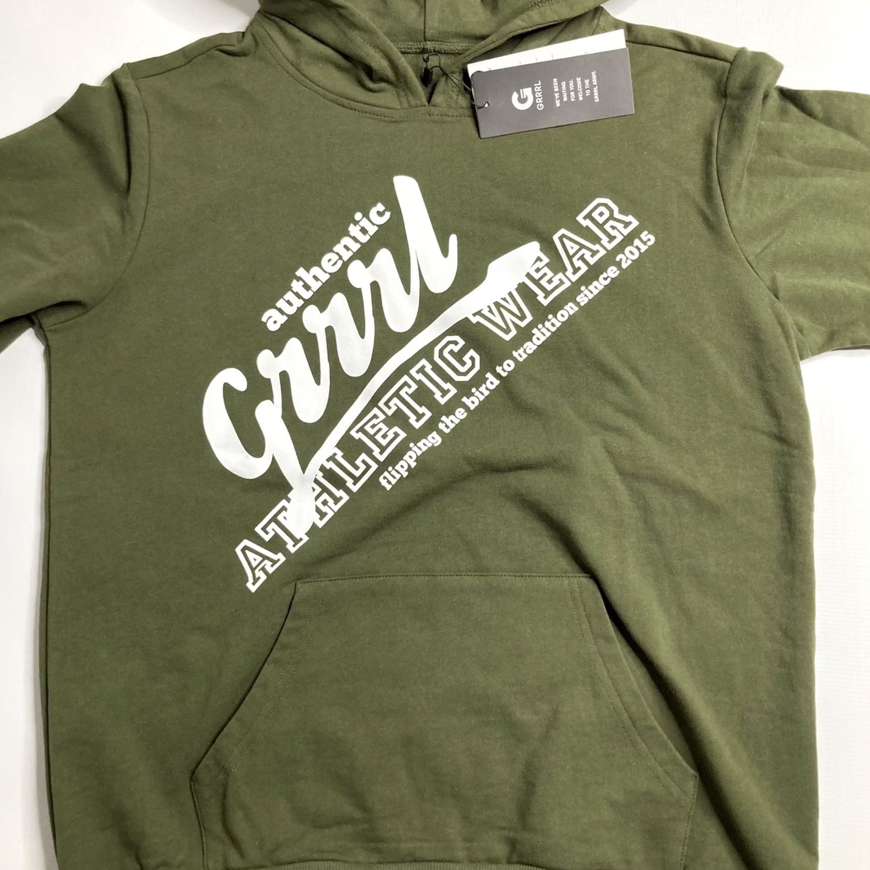 Vintage VINTAGE GRRRL Hoodie Army Green Athletic Wear Victoria Small Front Pocket Spellout NWT Size S / US 4 / IT 40 - 5 Thumbnail