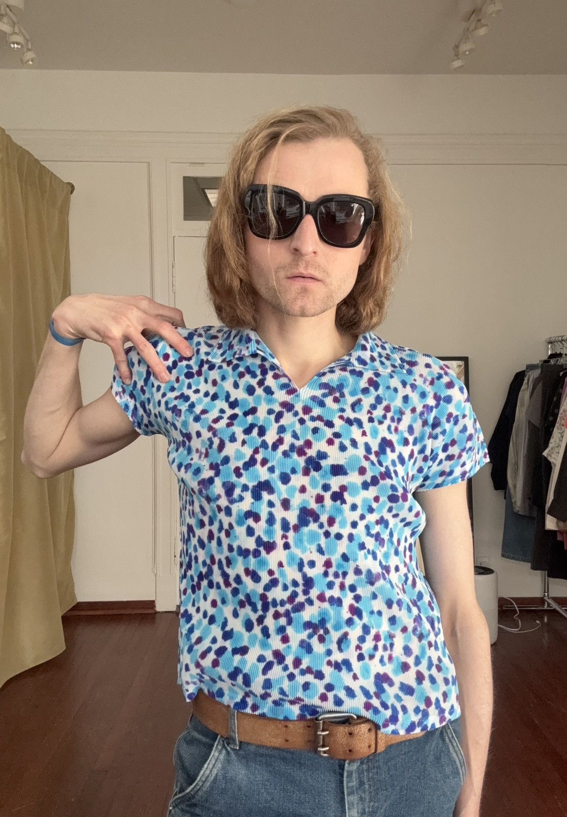 Pleats Please Issey Miyake PLEATS PLEASE Polka Dot Splatter Print Polo Size M / US 6-8 / IT 42-44 - 4 Thumbnail