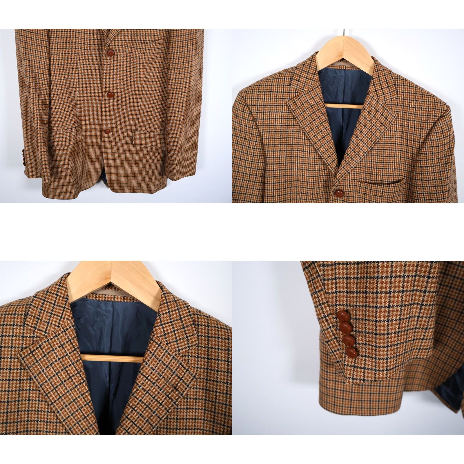 Vintage Strellson Sport Coat Men 40 Brown Houndstooth 3-Button Wool Cashmere Jacket Size US XXS / EU 40 - 10 Thumbnail