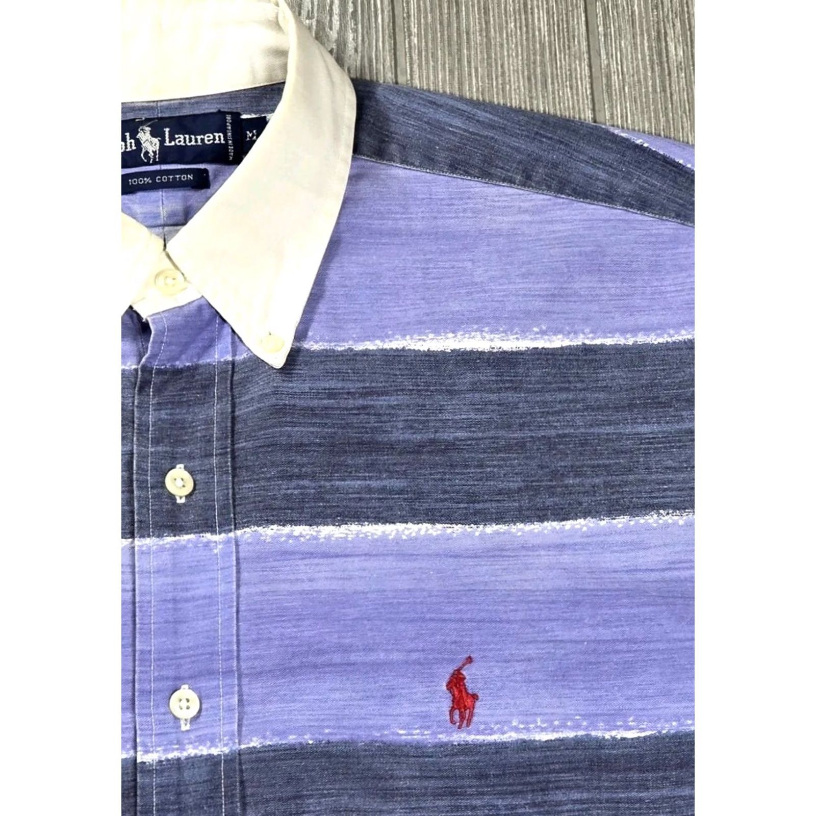 Polo Ralph Lauren VINTAGE Polo Ralph Lauren Rugby STRIPE Shirt Men M Purple Blue Short Sleeve Button-Up Size US M / EU 48-50 / 2 - 4 Thumbnail