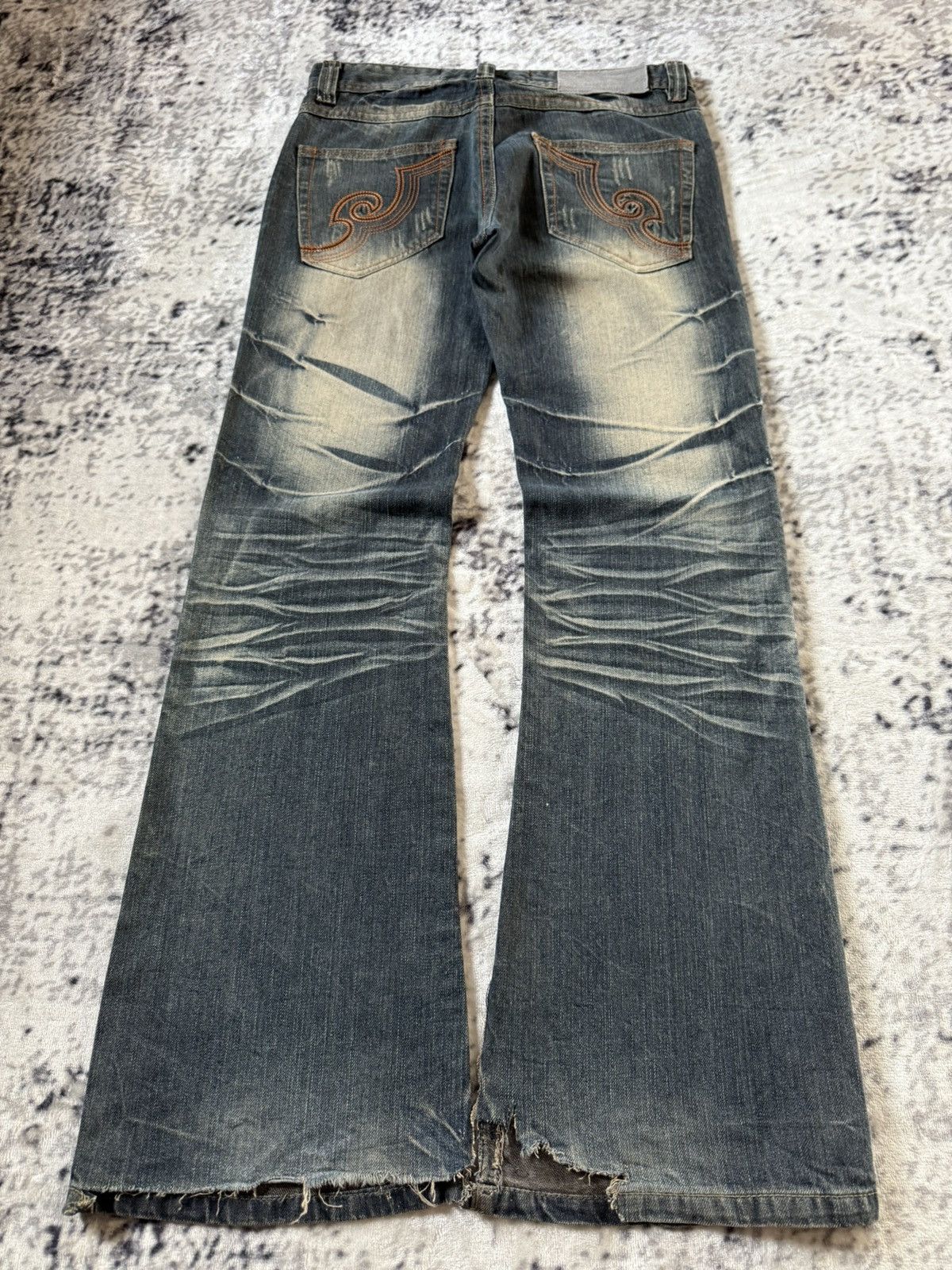 Japanese Brand Tokyo Underground Studded Mud Wash Flared Jeans Size US 30 / EU 46 - 2 Thumbnail