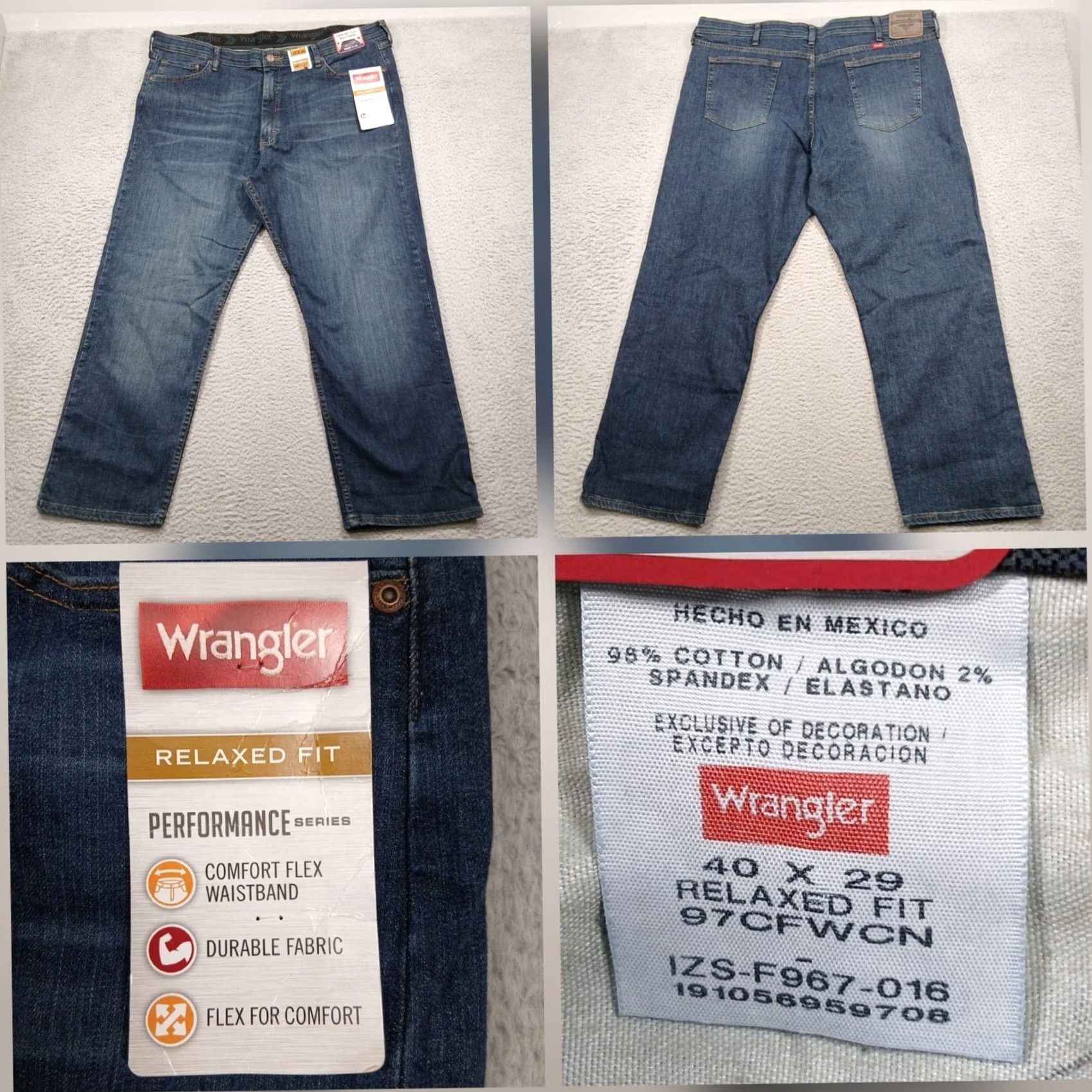 Wrangler Wrangler Relaxed Fit Jeans Men's Blue 40x29 Stretch Performance Size US 40 / EU 56 - 2 Thumbnail