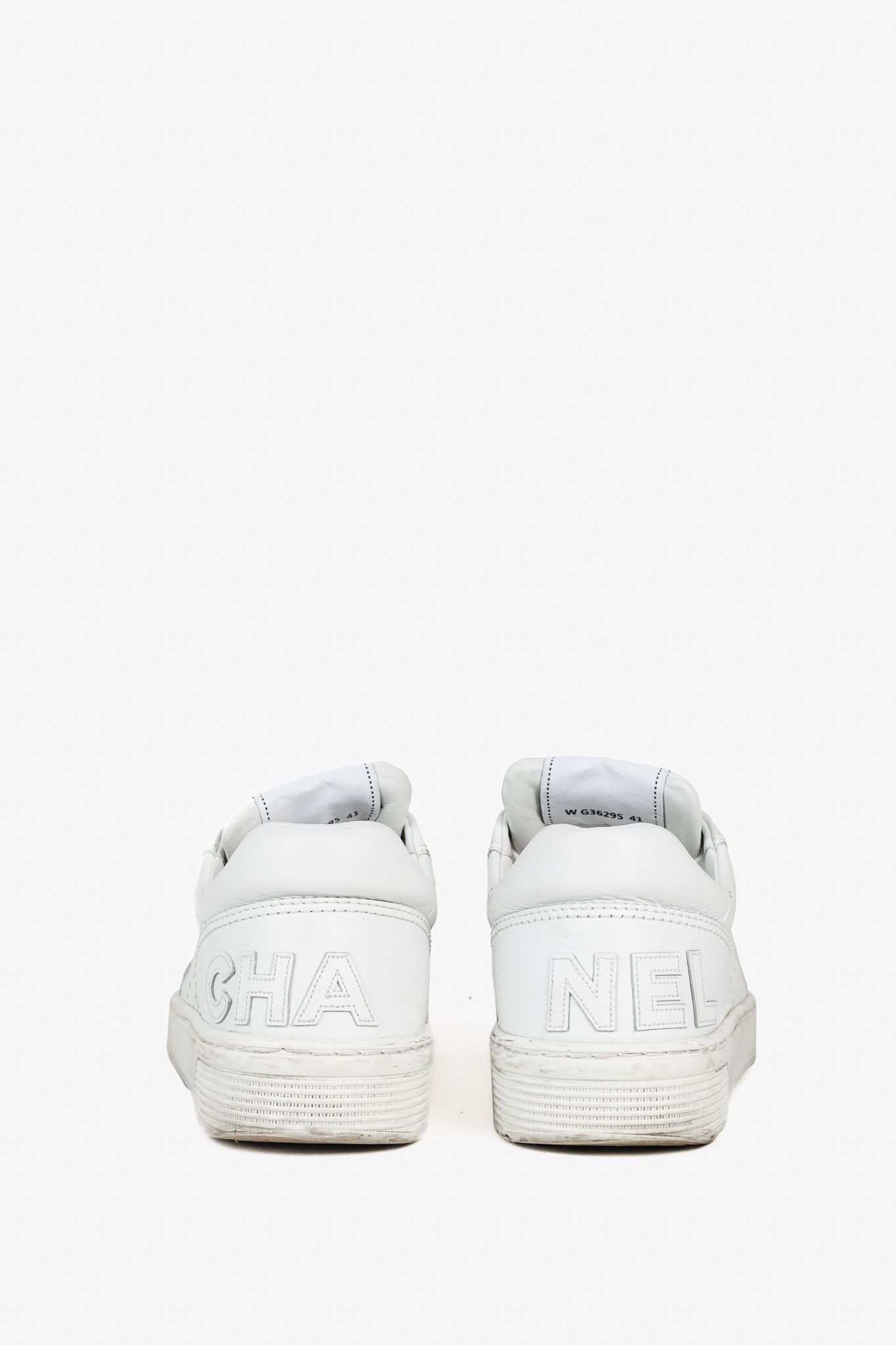 Chanel Chanel White Perforated Logo Leather Lace-Up Sneakers Size US 10.5 / IT 40.5 - 3 Thumbnail