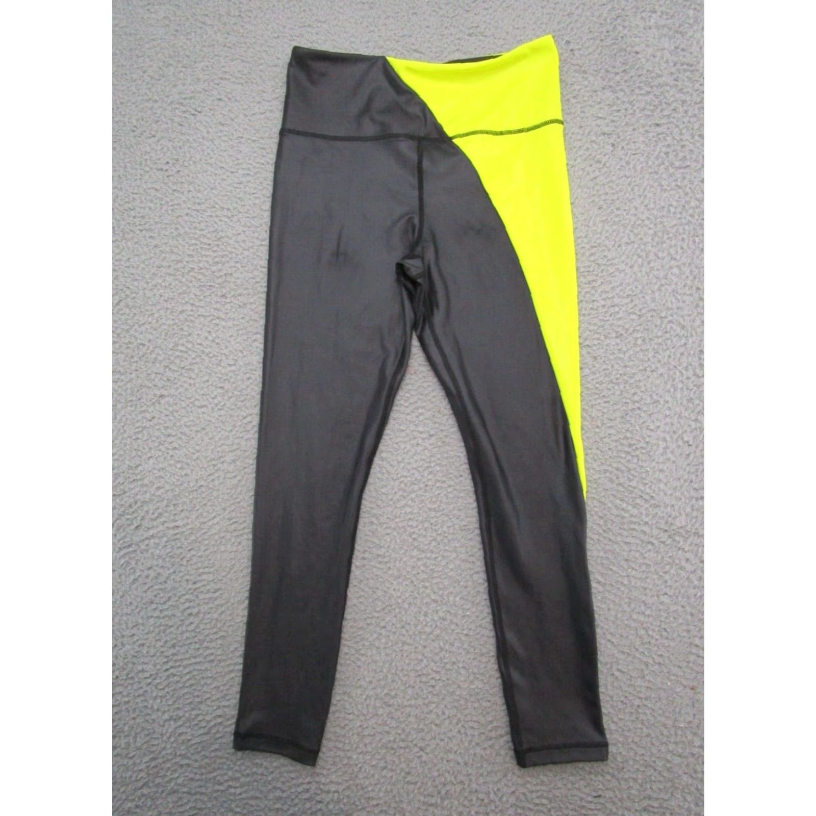 Vintage Zyia Active 2 Tone Neon Yellow Black Stretch Leggings Women's 6-8 Workout Pants Skinny Ankle Gym Run Yoga Activewear Womens Neckline? Size 28" / US 6 / IT 42 - 2 Thumbnail