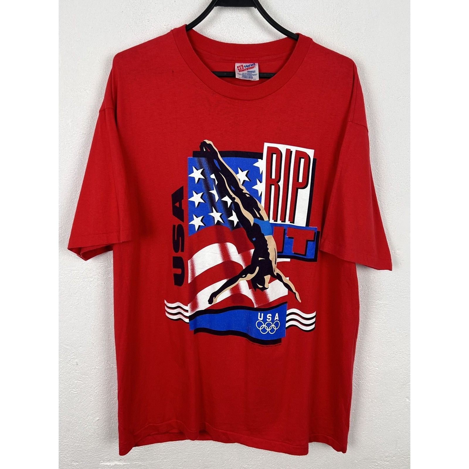 USA Olympics 90s Vintage Usa Olympics Diving Rip It Single Stitch T-Shirt Size US XL / EU 56 / 4 - 1 Thumbnail
