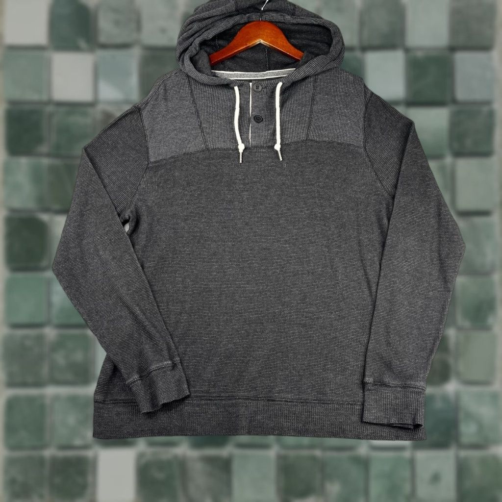 Express Express Long Sleeve Waffle Knit Henley Hoodie Shirt Large Gray Mens Size US L / EU 52-54 / 3 - 1 Thumbnail