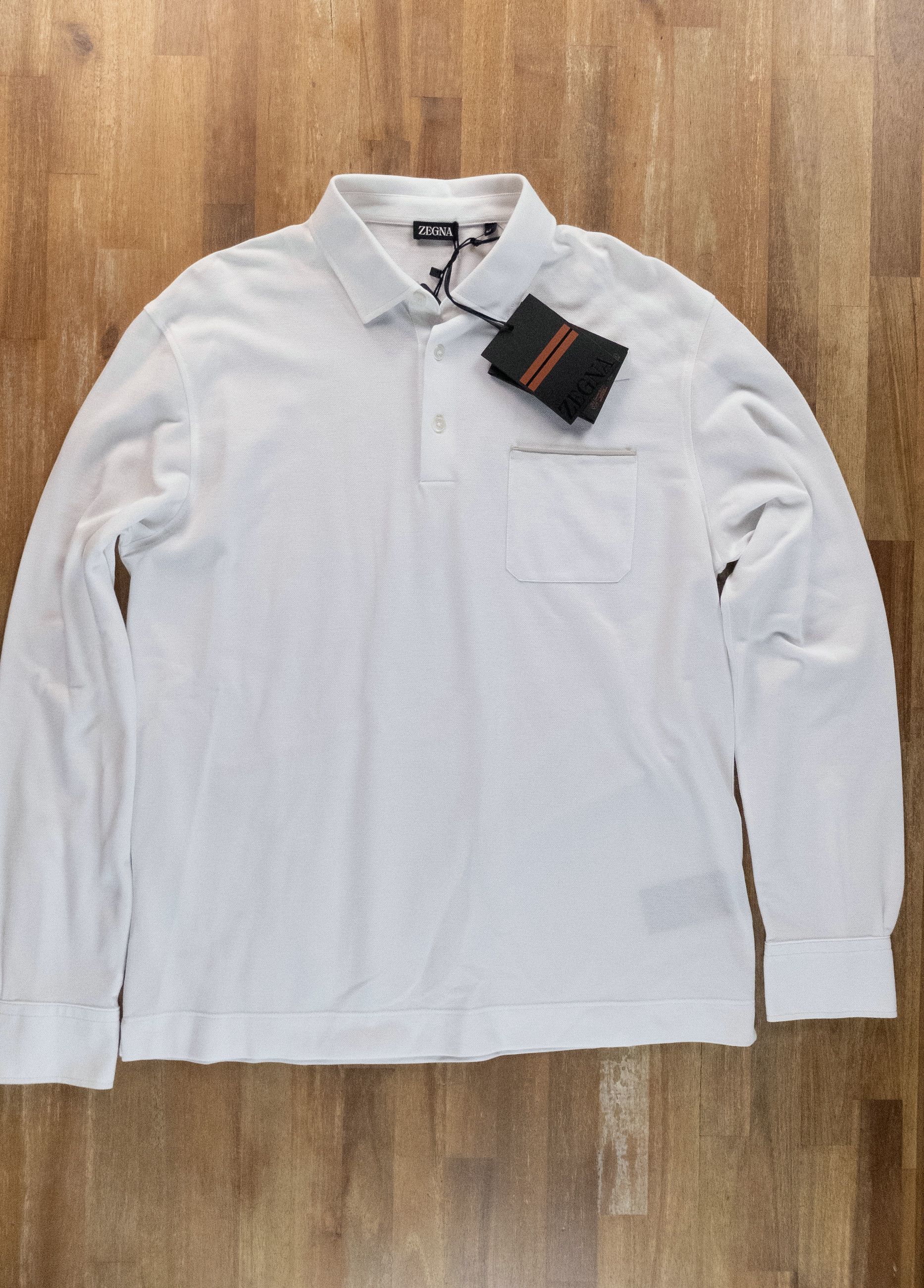 Ermenegildo Zegna ZEGNA solid white long sleeve cotton polo shirt 52 Large Size US L / EU 52-54 / 3 - 1 Thumbnail