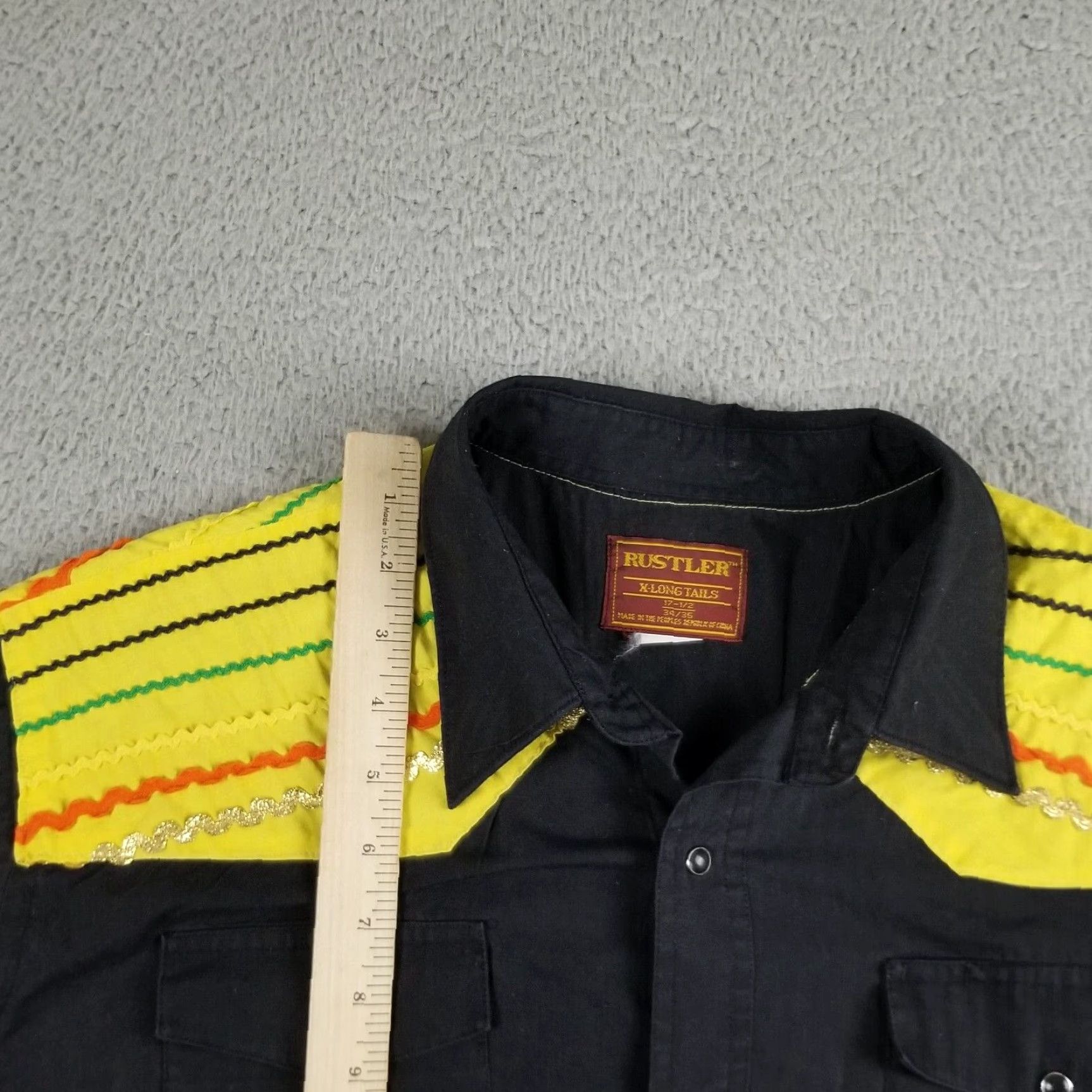 Vintage Vintage Rustler Western Striped Pearl-Snap Shirt XL Black Yellow Long-Tails Size US XL / EU 56 / 4 - 4 Thumbnail