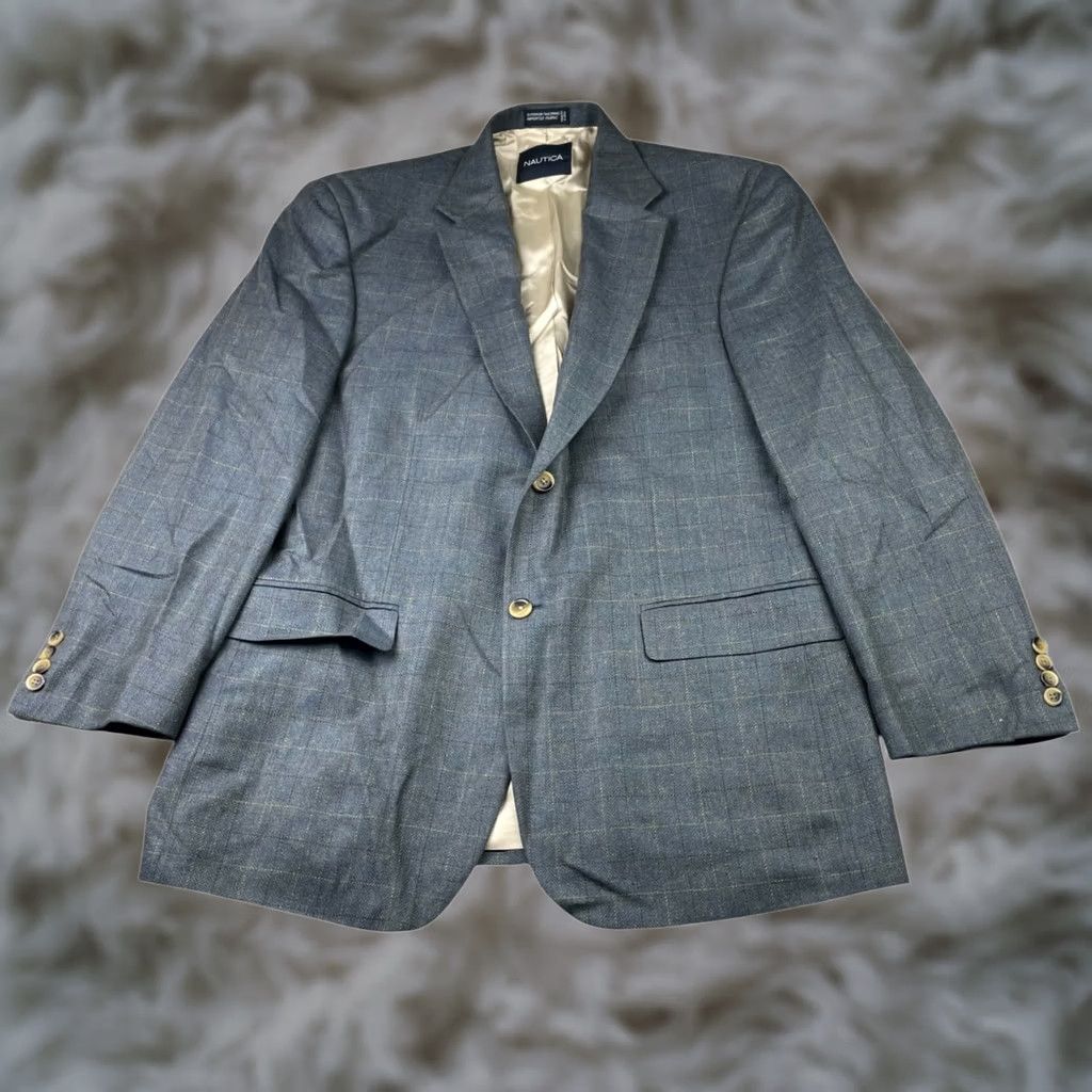 Nautica Nautica Men's Blazer 2-Button Single-Breasted Wool Plaid Navy Blue/Beige/Brown 42R Mens Size 42R - 1 Thumbnail