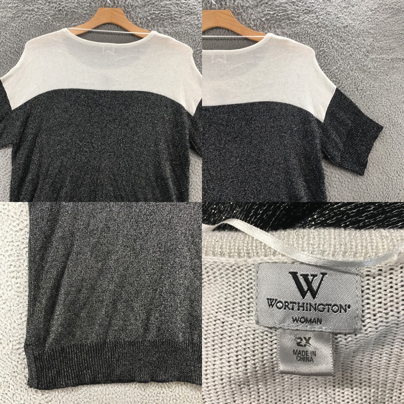 Worthington Worthington Blouse Womens 2X Black White Pullover Round Neck Lurex Stretch NEW Blouse Womens 2X Black White Pullover Round Neck Lurex Stretch NEW Size XXL / US 16-18 / IT 52-54 - 9 Thumbnail