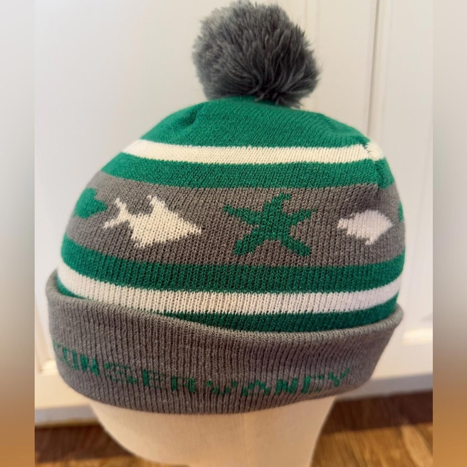 Other Ocean Conservancy Pom Pom beanie green white gray OS Size ONE SIZE - 1 Thumbnail