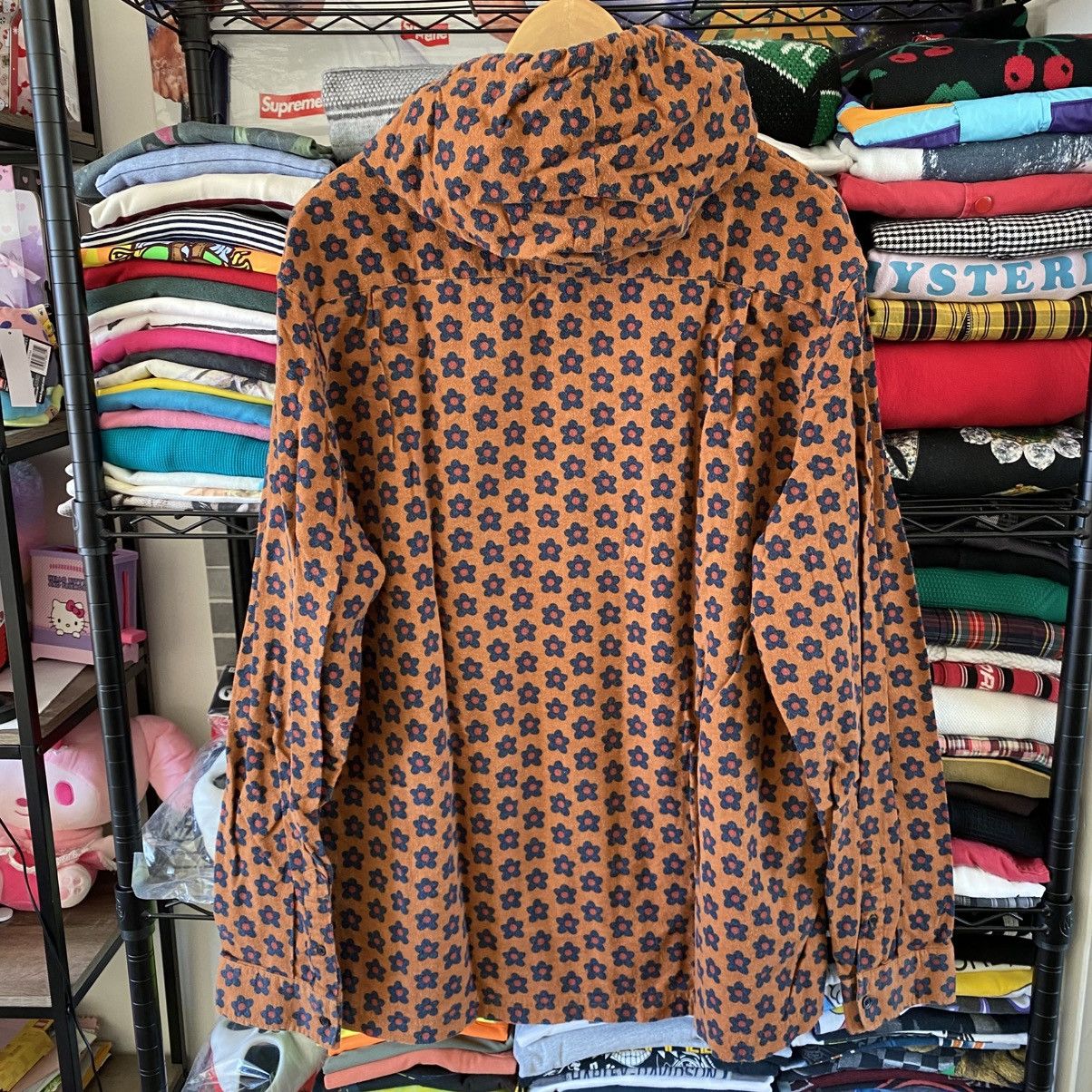 Supreme Supreme Hooded Flower Shirt Orange 2015 Vintage Designer Size US XL / EU 56 / 4 - 5 Thumbnail