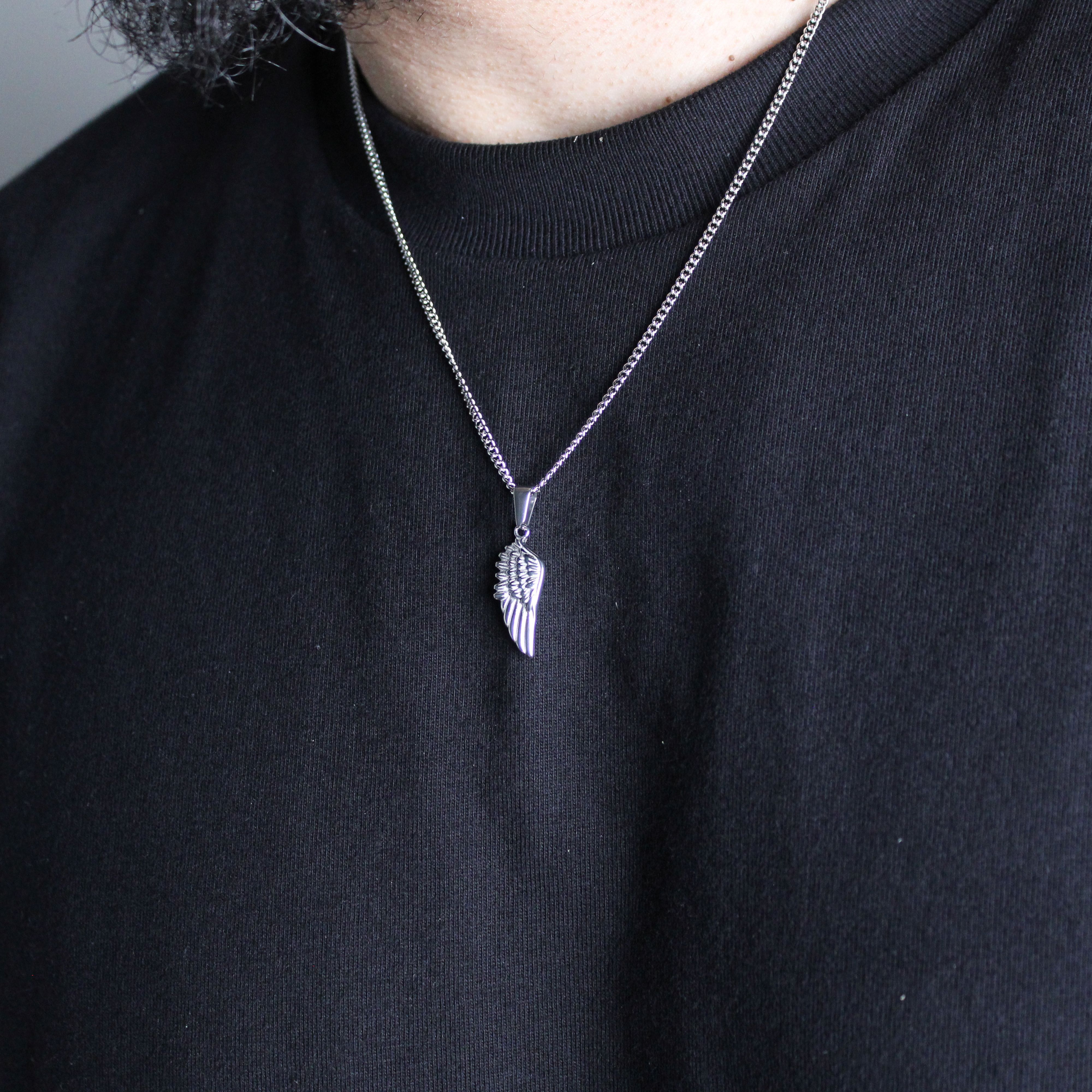 Jewelry Silver Wing Pendant Chain Necklace Stainless Steel Size ONE SIZE - 2 Thumbnail
