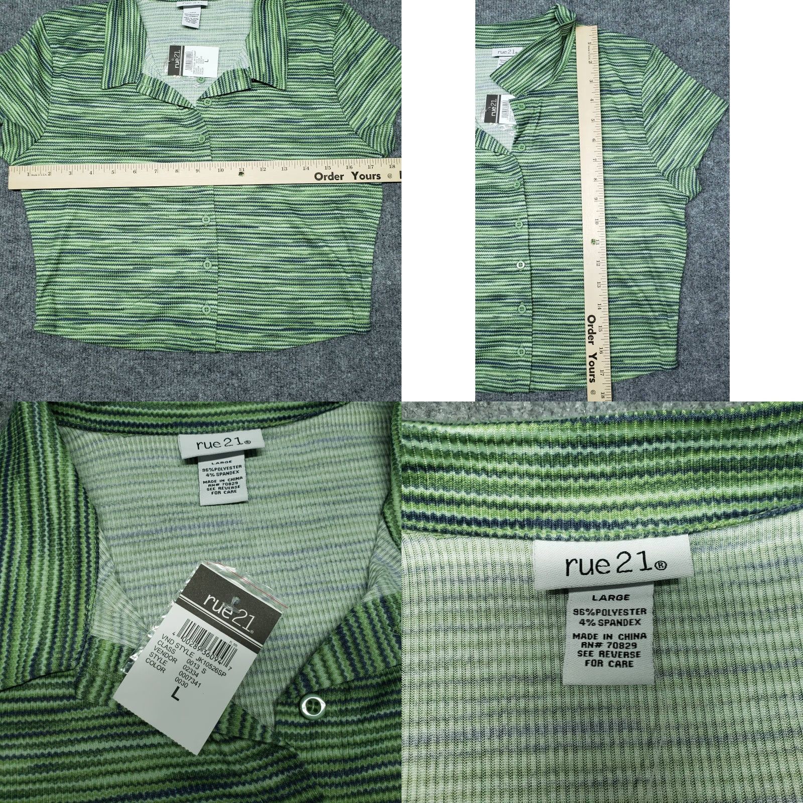 Vintage Rue21 Shirt Womens L Green Button Up Collared Space Dye Stretch Top New Size L / US 10 / IT 46 - 8 Thumbnail