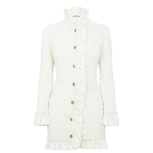 o1g2r1mq0824 Smocked Ruffle Mini Dress in White