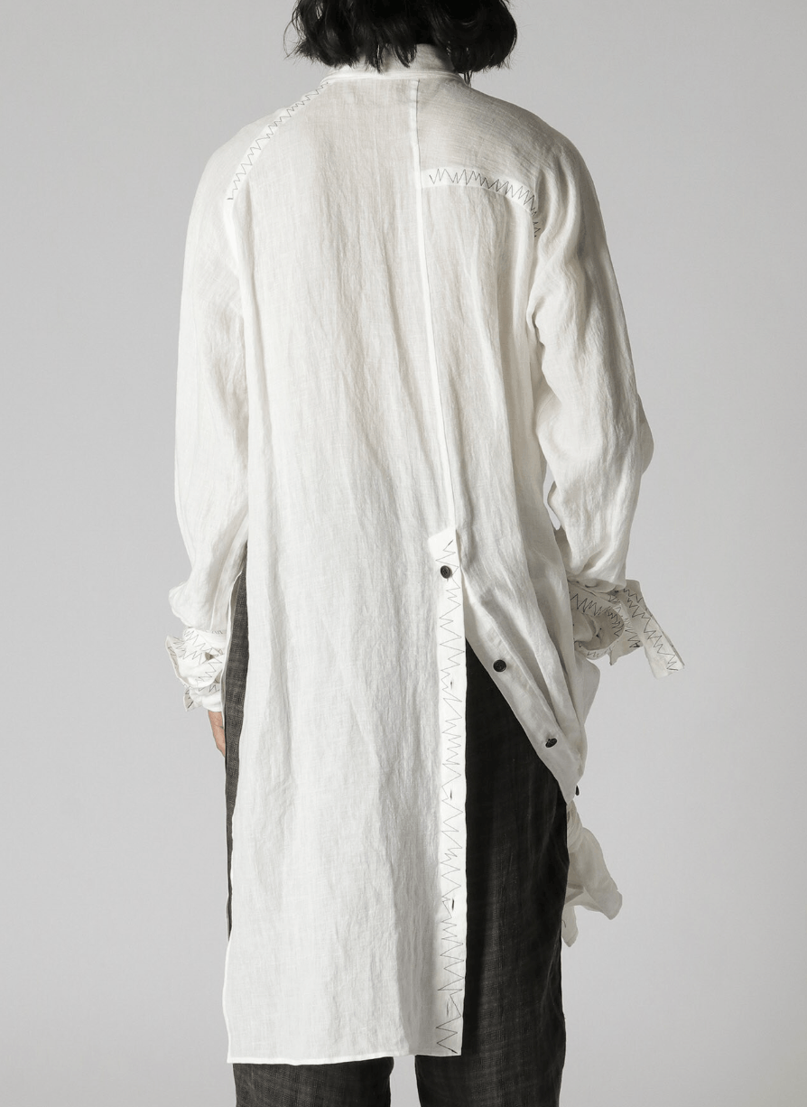 Yohji Yamamoto Yohji Yamamoto Pour Homme - Linen Gathered Hem Long Shirt Size US L / EU 52-54 / 3 - 5 Thumbnail