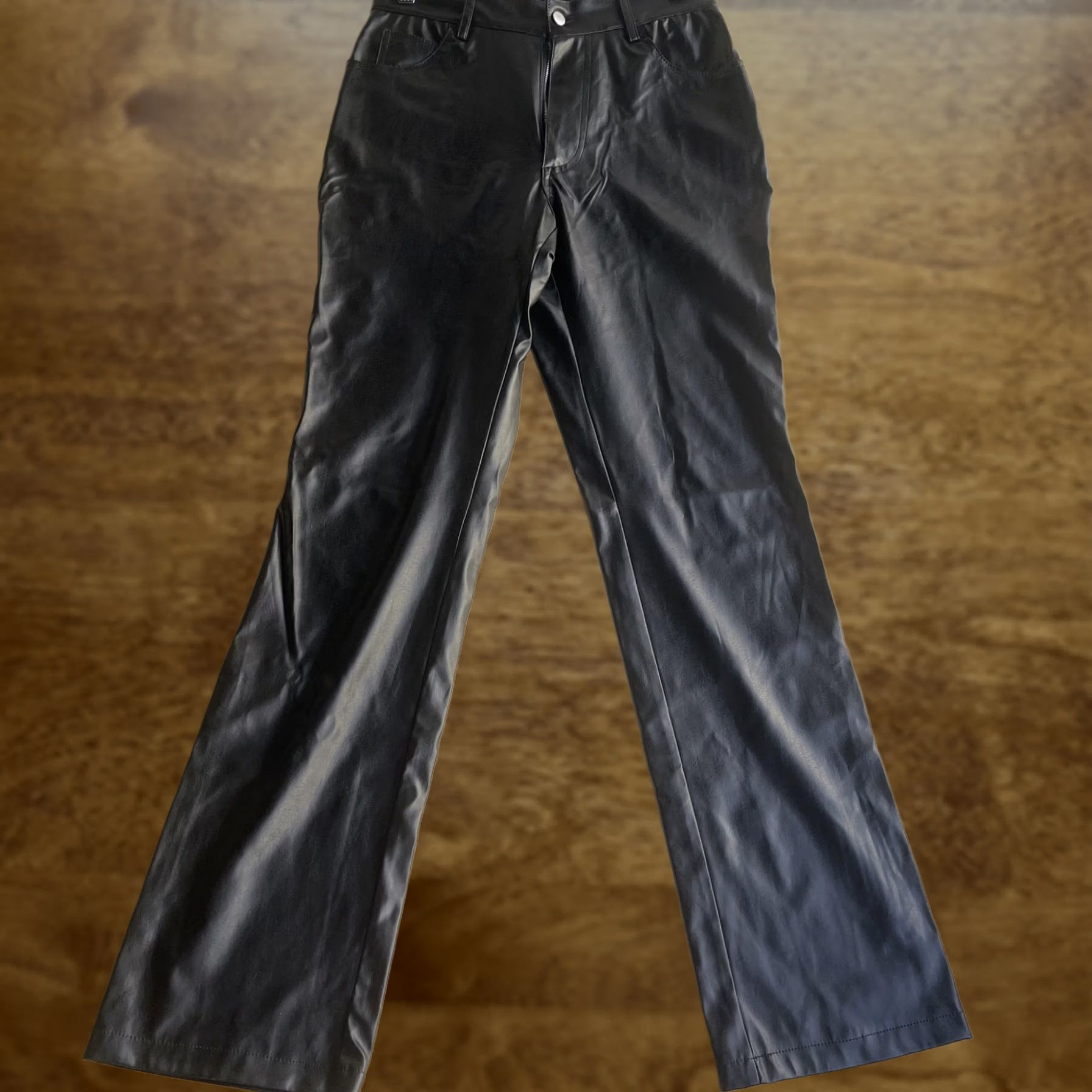 Vintage Louise Paris Dress Pants Womens 5 Black Faux Leather Zip Straight Leg Lined Size 27" / US 4 / IT 40 - 1 Thumbnail