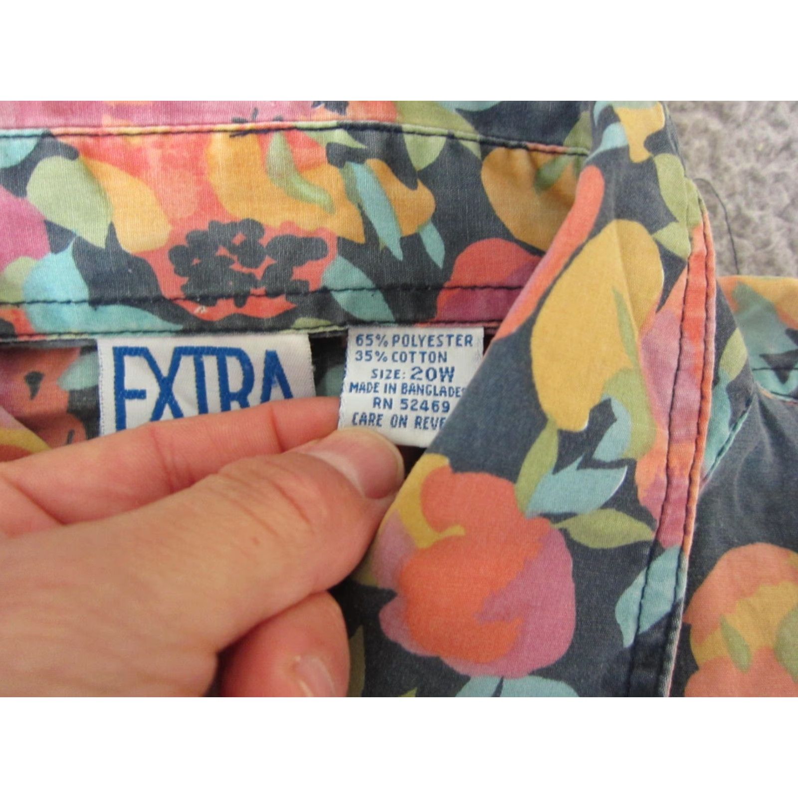 Pinko VINTAGE Extra Elements Hawaiian Shirt Womens 20W Pink Blue Black Floral Short Sleeve Button Up Ladies Shirt Size 3XL / US 20-22 - 5 Thumbnail