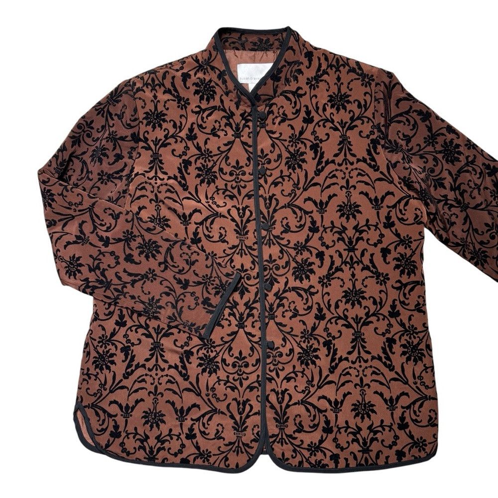 Other Susan Graver Brown Black Floral Velvet Burnout Jacket Size Size L / US 10 / IT 46 - 6 Thumbnail