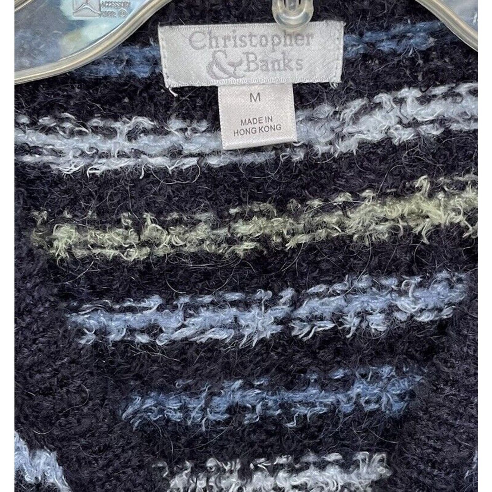 Vintage Christopher & Banks | Y2K Mohair Striped Cardigan Sweater Size M / US 6-8 / IT 42-44 - 3 Thumbnail