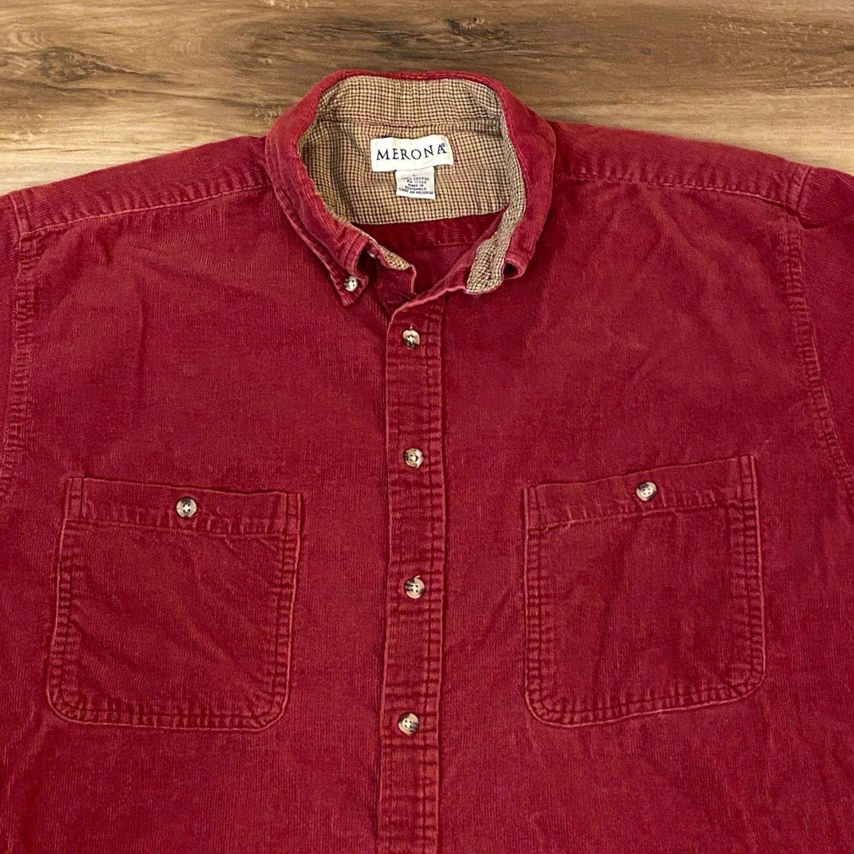 Merona Merona Button-Up Corduroy Shirt Mens Large Long Sleeve Burgundy Casual Shirt Size US L / EU 52-54 / 3 - 2 Thumbnail