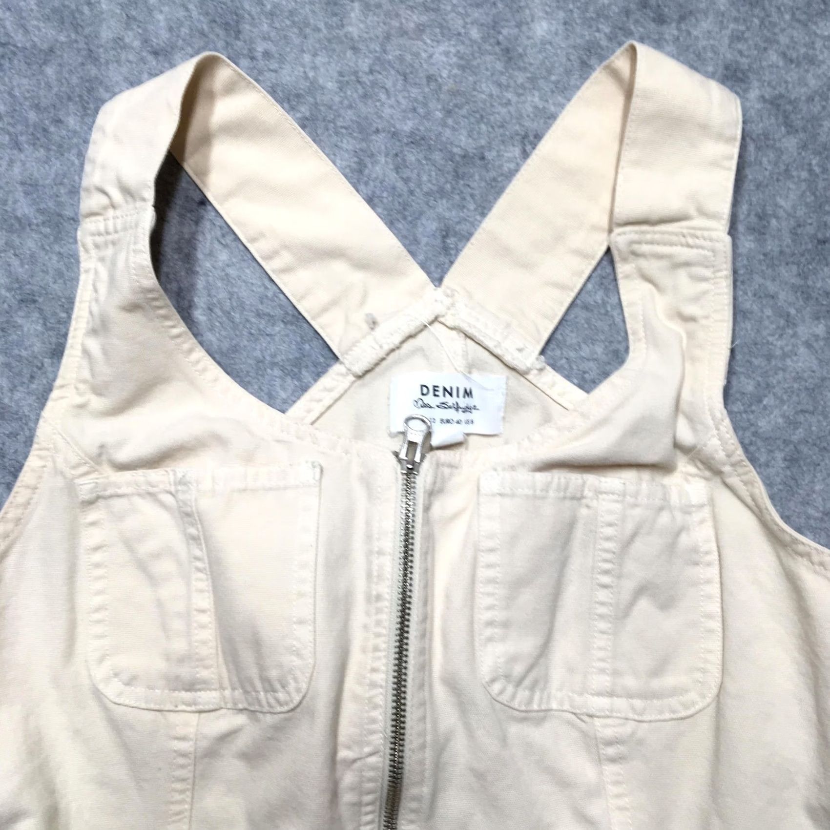 Vintage VINTAGE Miss Selfridge Romper Womens 8 Beige Denim Sleeveless Zip Front Shorteralls Size 30" / US 8 / IT 44 - 3 Thumbnail