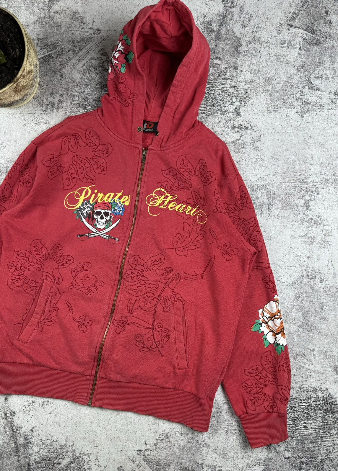 Japanese Brand × Vintage Y2K Skull John Devin Pirates Heart Ed Hardy Style Zip Hoodie Size US L / EU 52-54 / 3 - 4 Thumbnail