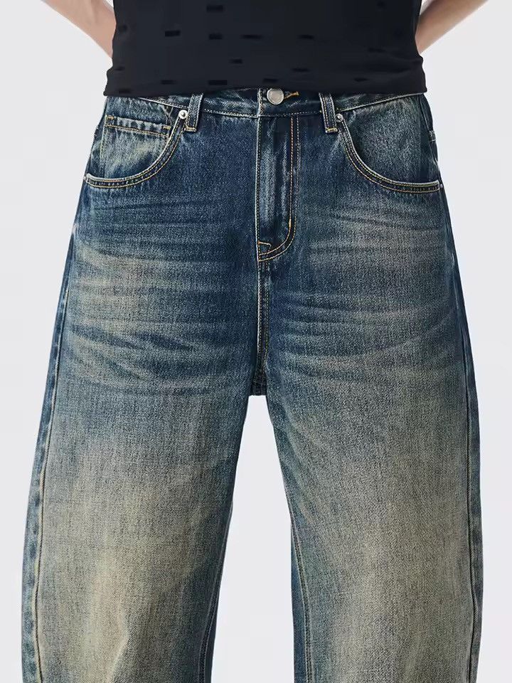Jean Blue Washed Baggy Denim Jeans, Loose Wide Leg Jeans Size US 33 - 7 Thumbnail