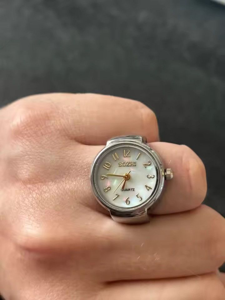 Jewelry Minimalist Gold Quartz Watch Ring - Flexible Stretch Band Size ONE SIZE - 1 Thumbnail