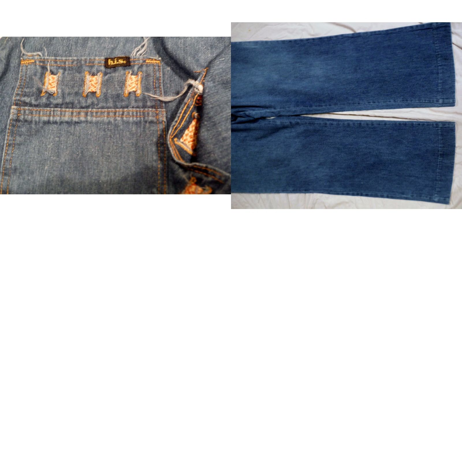 Nique VINTAGE 1970s Denim Jeans by POST GRADS H.I.S Hippy Boho Style Adult 35x30 Blue Unique Pockets USA Made Size US 35 - 8 Thumbnail