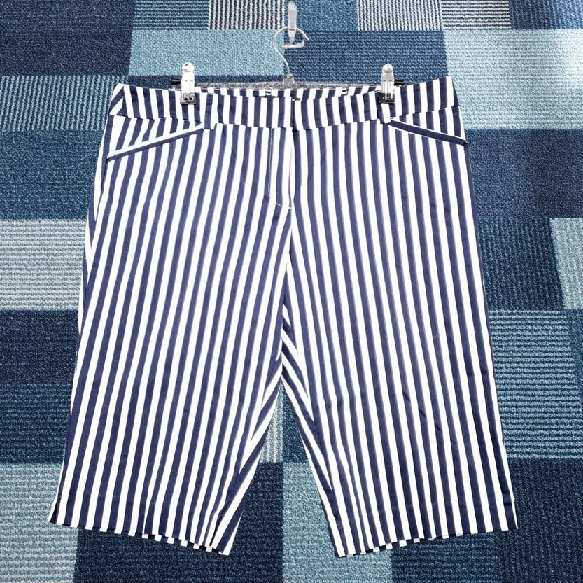 Vintage New York & Company Womens Blue Bermuda Shorts Size 10 Striped Mid-Rise Flat Front Zip Size 32" / US 10 / IT 46 - 1 Thumbnail