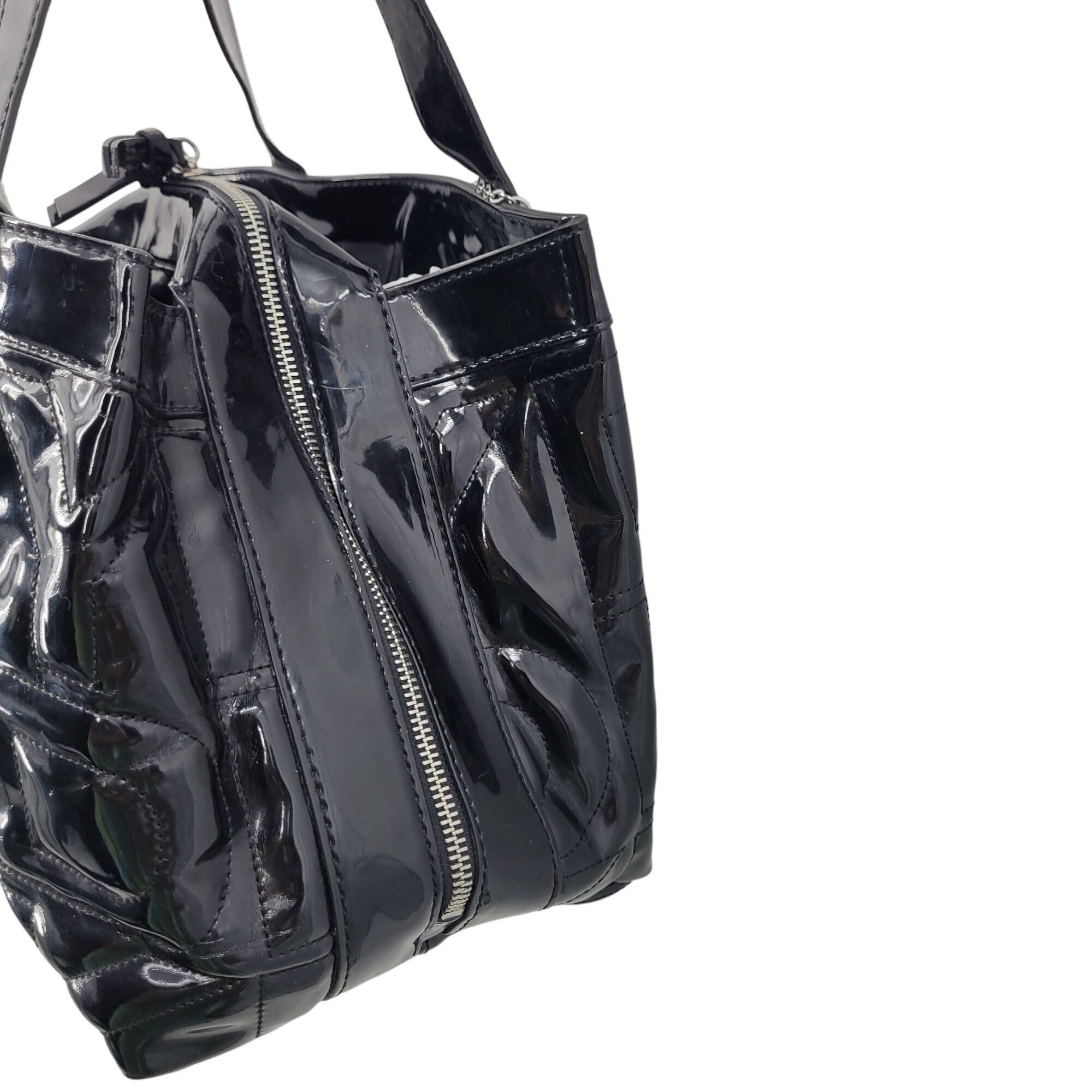 Bebe Vtg 90s Y2K Black Patent Leather Logo Quilted Shoulder Tote Size ONE SIZE - 7 Thumbnail