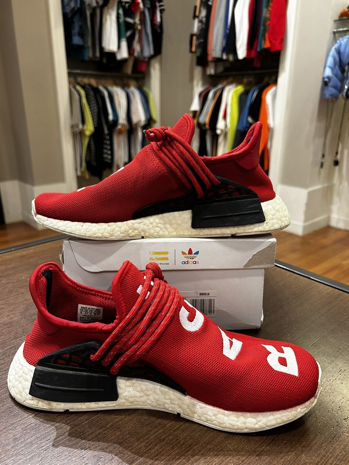 Adidas × Pharrell adidas NMD HU Pharrell Human Race Scarlet Size US 10 / EU 43 - 2 Thumbnail
