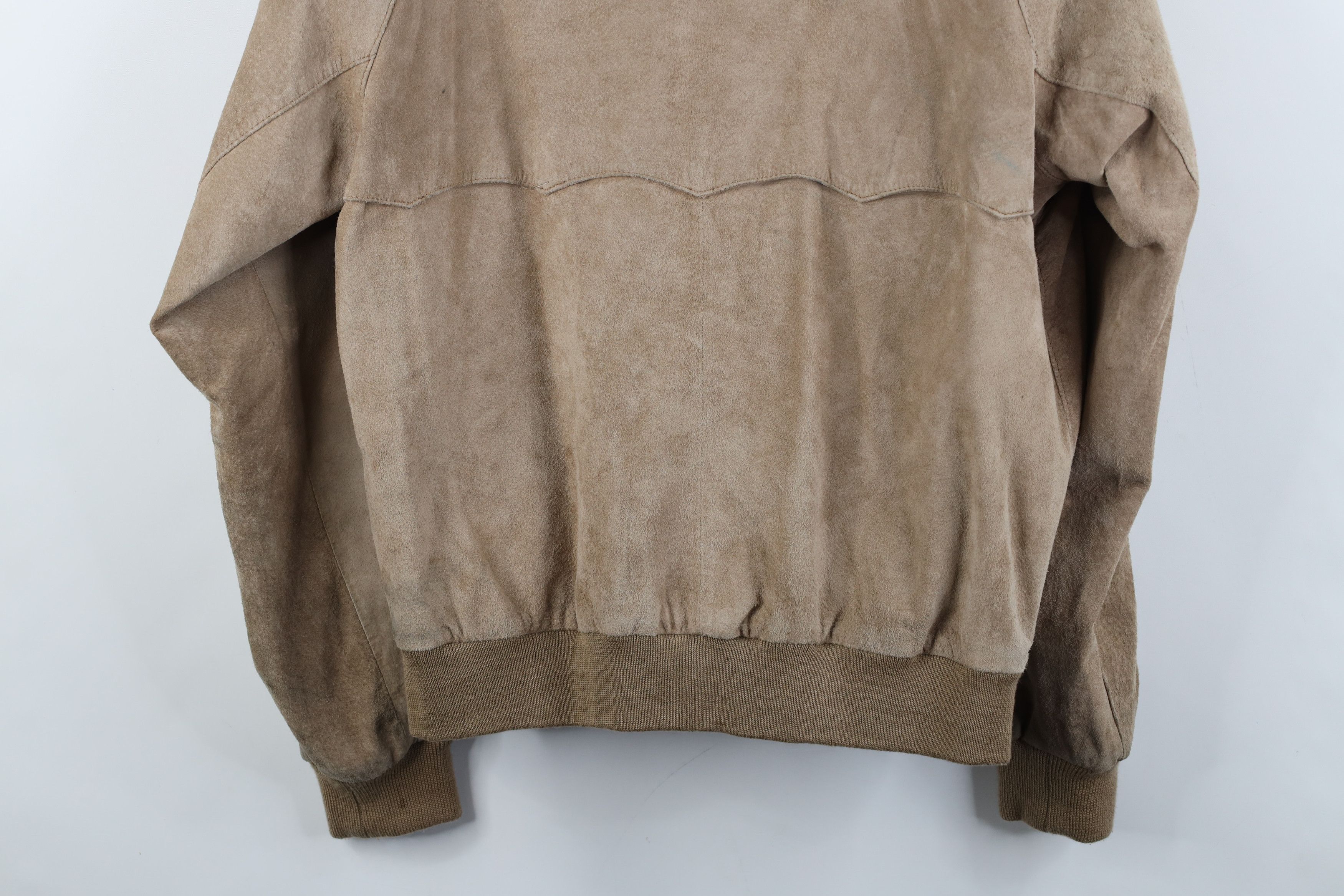 Vintage Vintage 90s Streetwear Leather Knit Bomber Jacket Beige Size US XL / EU 56 / 4 - 17 Thumbnail