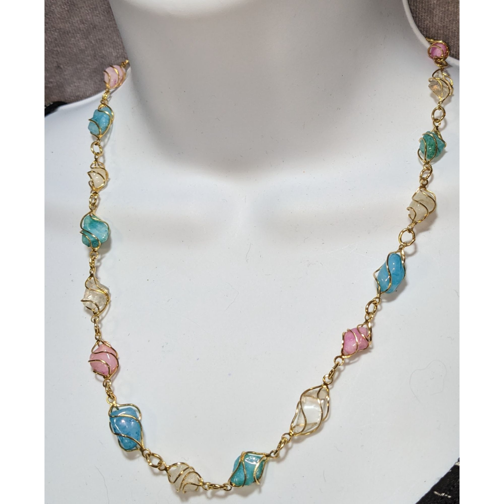 Other Whimsical Wire-Wrapped Pastel Gemstone Necklace With Gold-To Size ONE SIZE - 4 Thumbnail