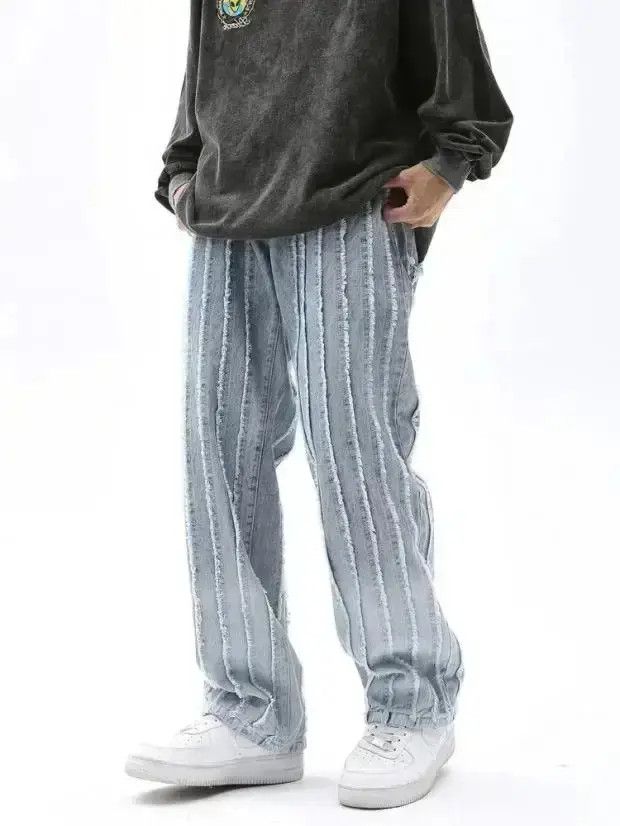 Japanese Brand Striped Baggy Flared Wide Leg Jeans y2k retro Size US 32 / EU 48 - 1 Thumbnail