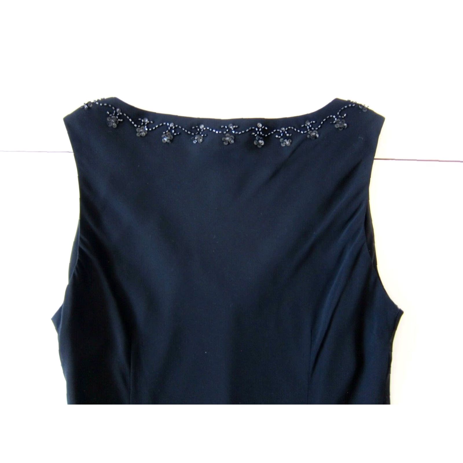 Liz Claiborne VINTAGE Liz Claiborne Black Satin Beaded Sleeveless Sheath Tank Party Cocktail Dress 6 Size M / US 6-8 / IT 42-44 - 6 Thumbnail