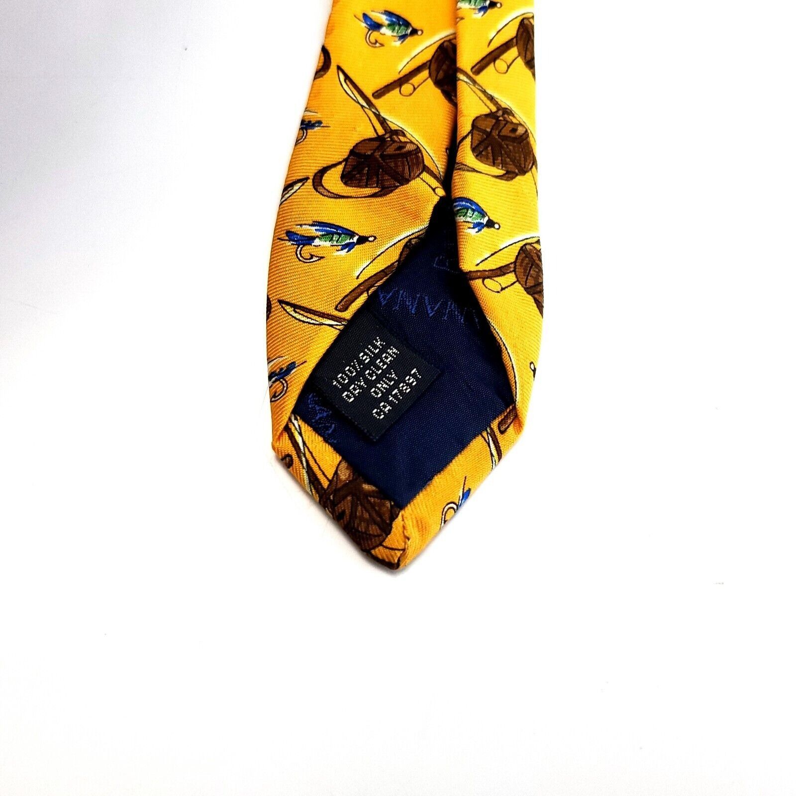 Banana Republic Banana Republic Fly Fishing Print Yellow Wide Silk Tie Size ONE SIZE - 4 Thumbnail