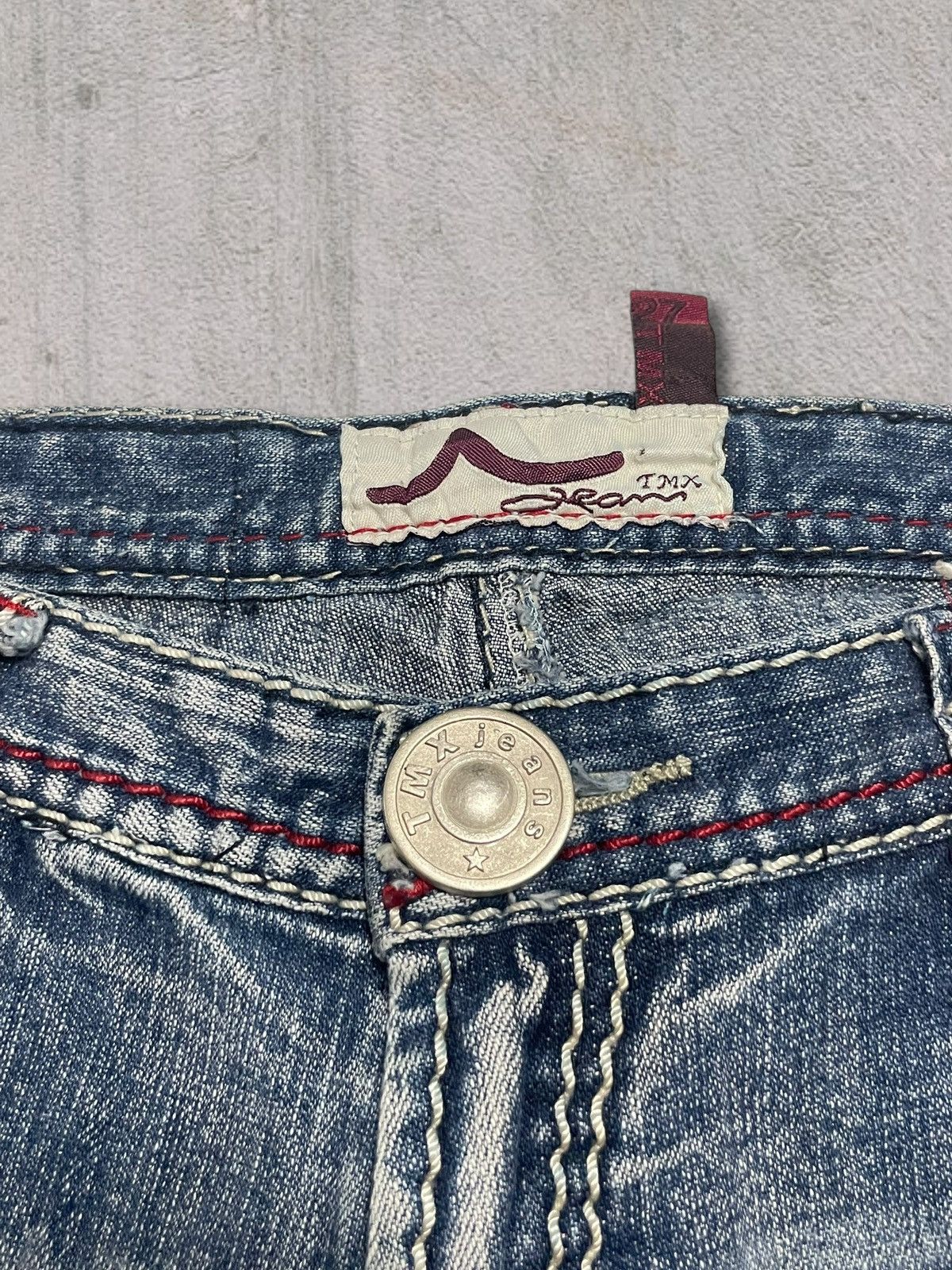Japanese Brand Vintage Y2K Womenswear Bold Stitch Blue Wash Bootcut Jeans Size 29" - 10 Thumbnail