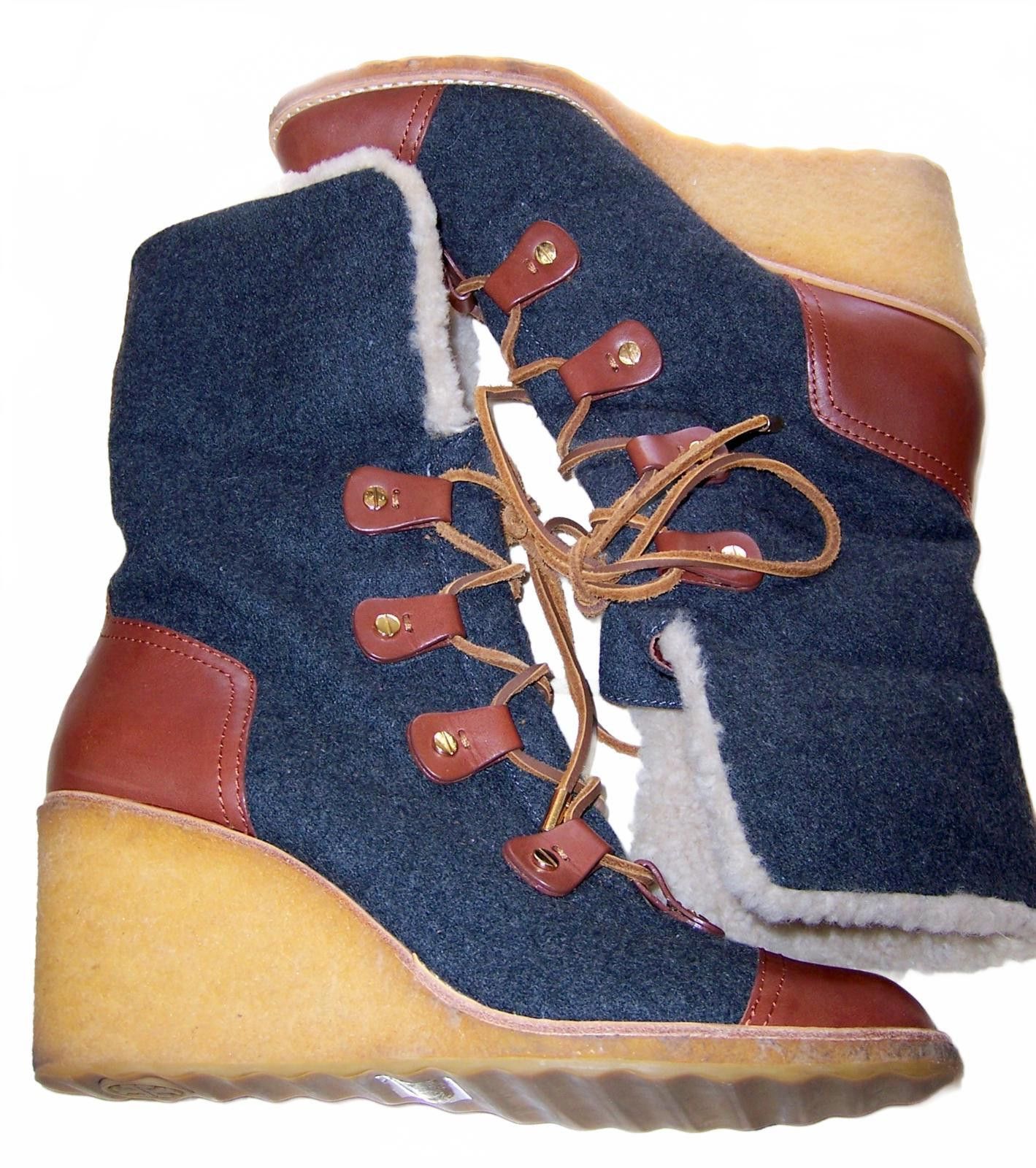 Tory Burch Tory Burch Marley Flannel Wedge Boot -9.5M- Blue Denim/Brown Size US 9.5 / IT 39.5 - 5 Thumbnail
