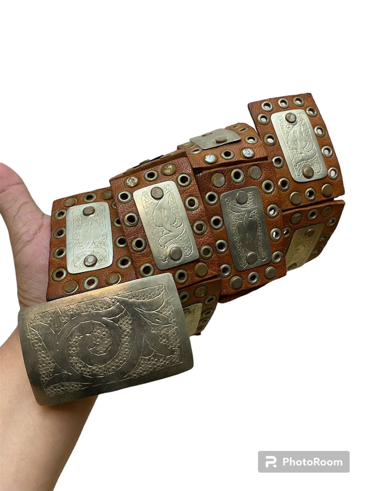 Designer RARE🔥 Agnes B Leather Studded Belt Size 32 - 1 Thumbnail