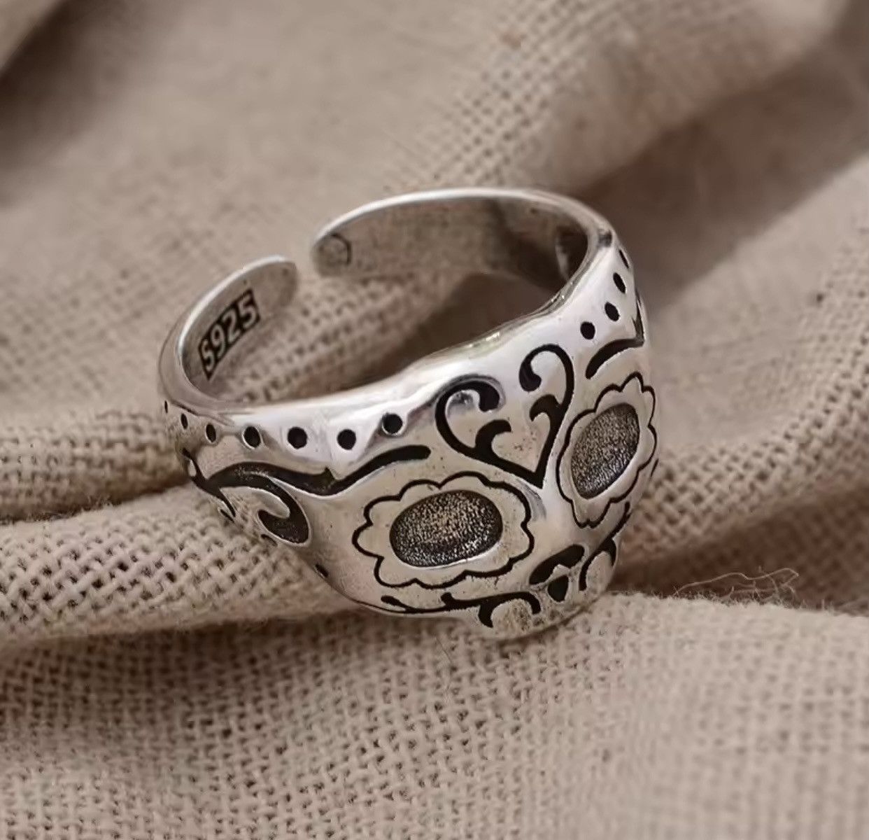 Jewelry Exaggerated Skull Mask Design Vintage Thai Silver Ring Size ONE SIZE - 2 Thumbnail