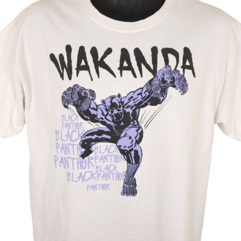 Vintage Black Panther T Shirt Mens Size Large White Wakanda Marvel Comics Movie Promo Size US L / EU 52-54 / 3 - 2 Thumbnail